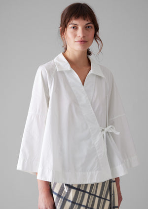 Cotton Poplin Wrap Shirt | Paper White