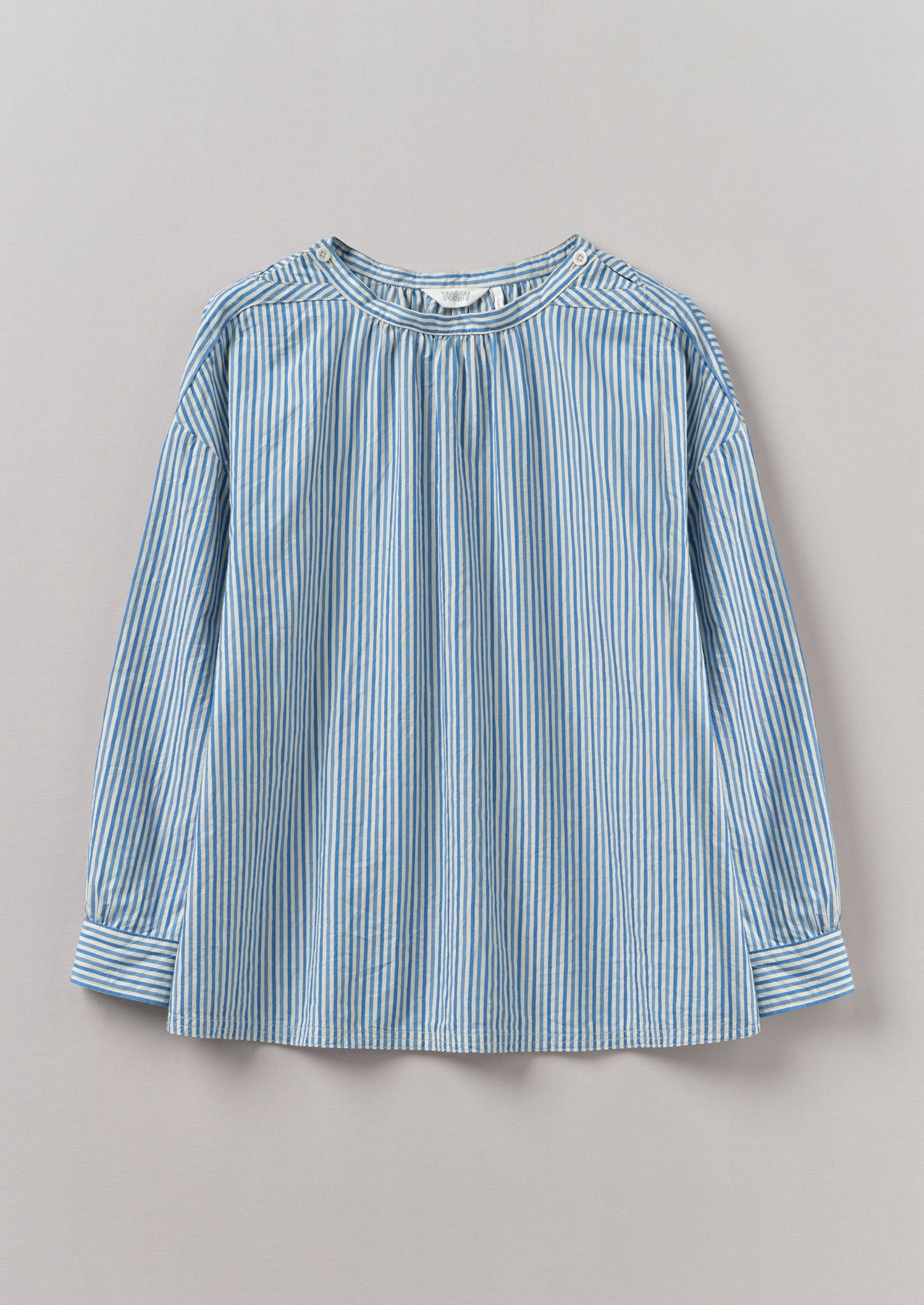 Stripe Cotton Gathered Smock Top | Ocean Blue/Ecru