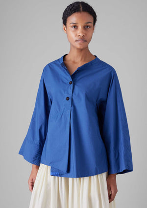 Deep Pleated Cotton Poplin Top | French Blue