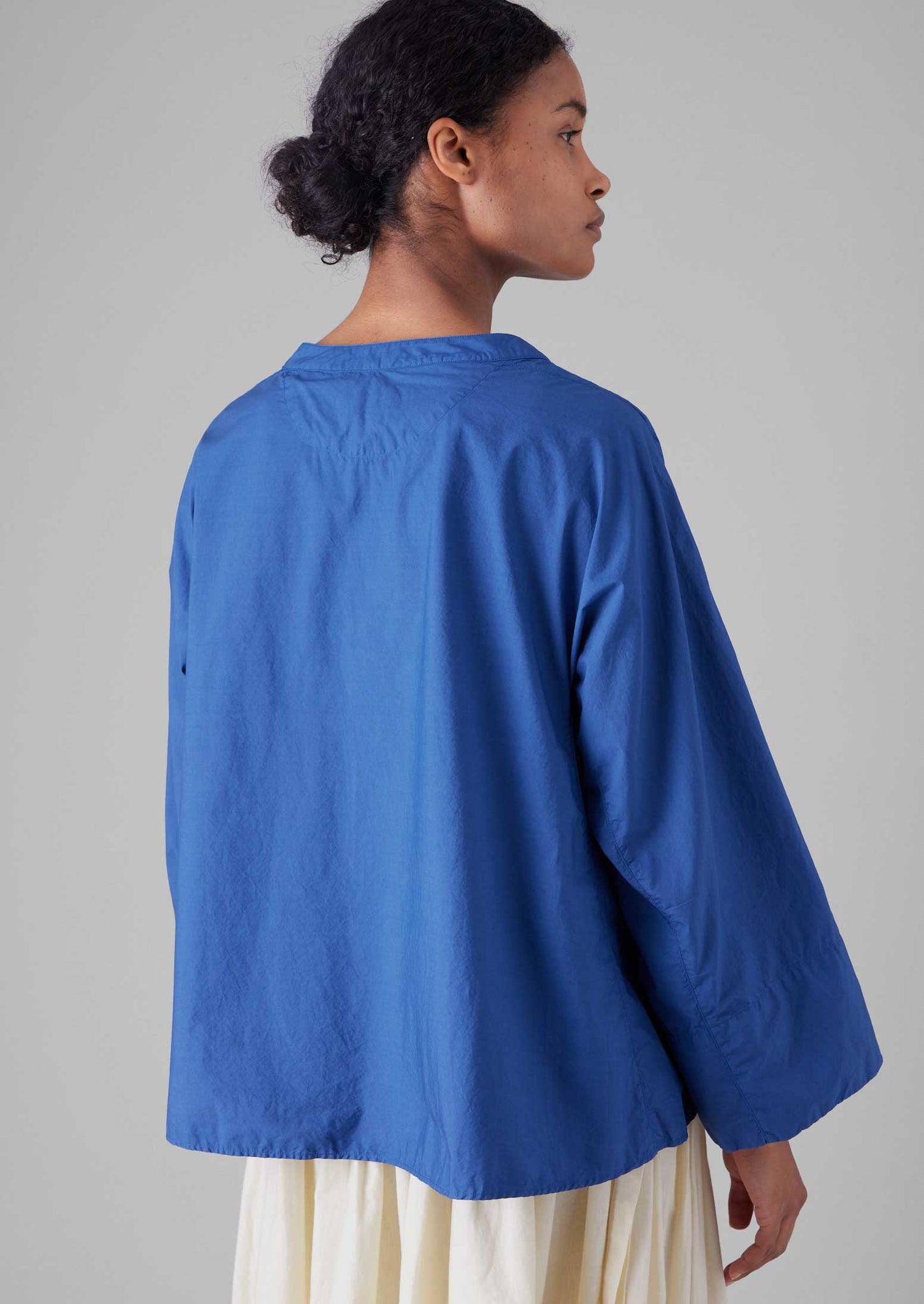 Deep Pleated Cotton Poplin Top | French Blue