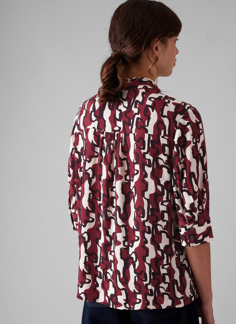 Gia Ribbon Print Shirt | Ecru/Garnet