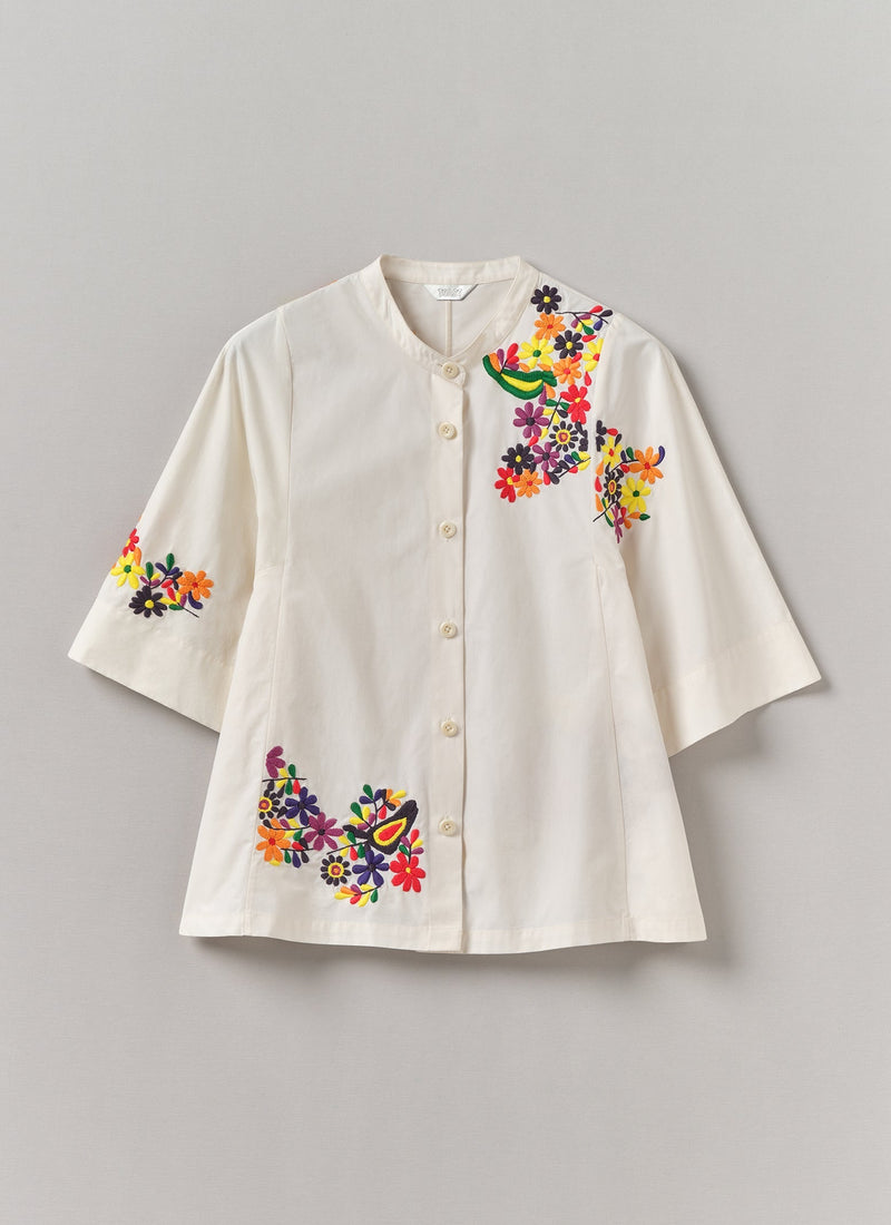 Floral Embroidered Cotton Poplin Shirt | Multi