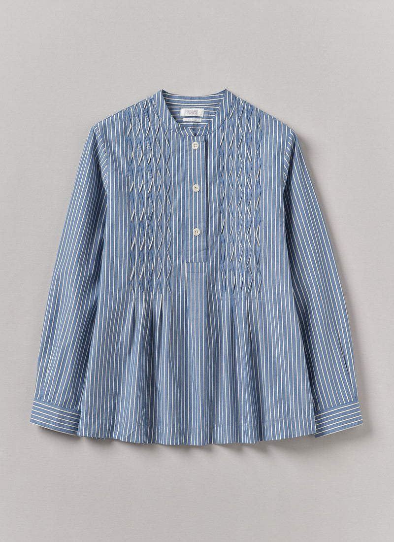 Dash Stripe Pintuck Shirt | Chambray Blue