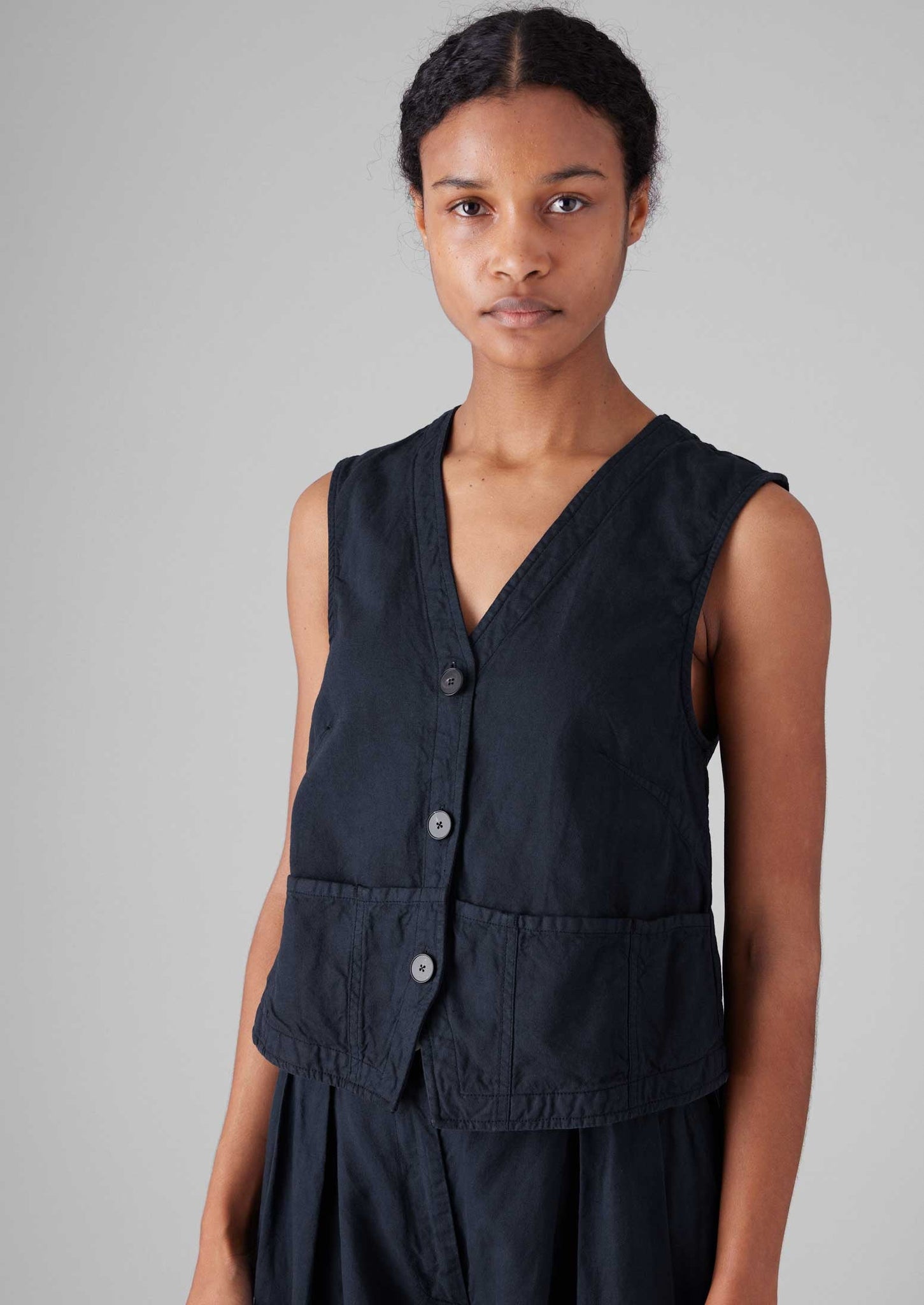 Cotton Linen Canvas Waistcoat Top | Anthracite