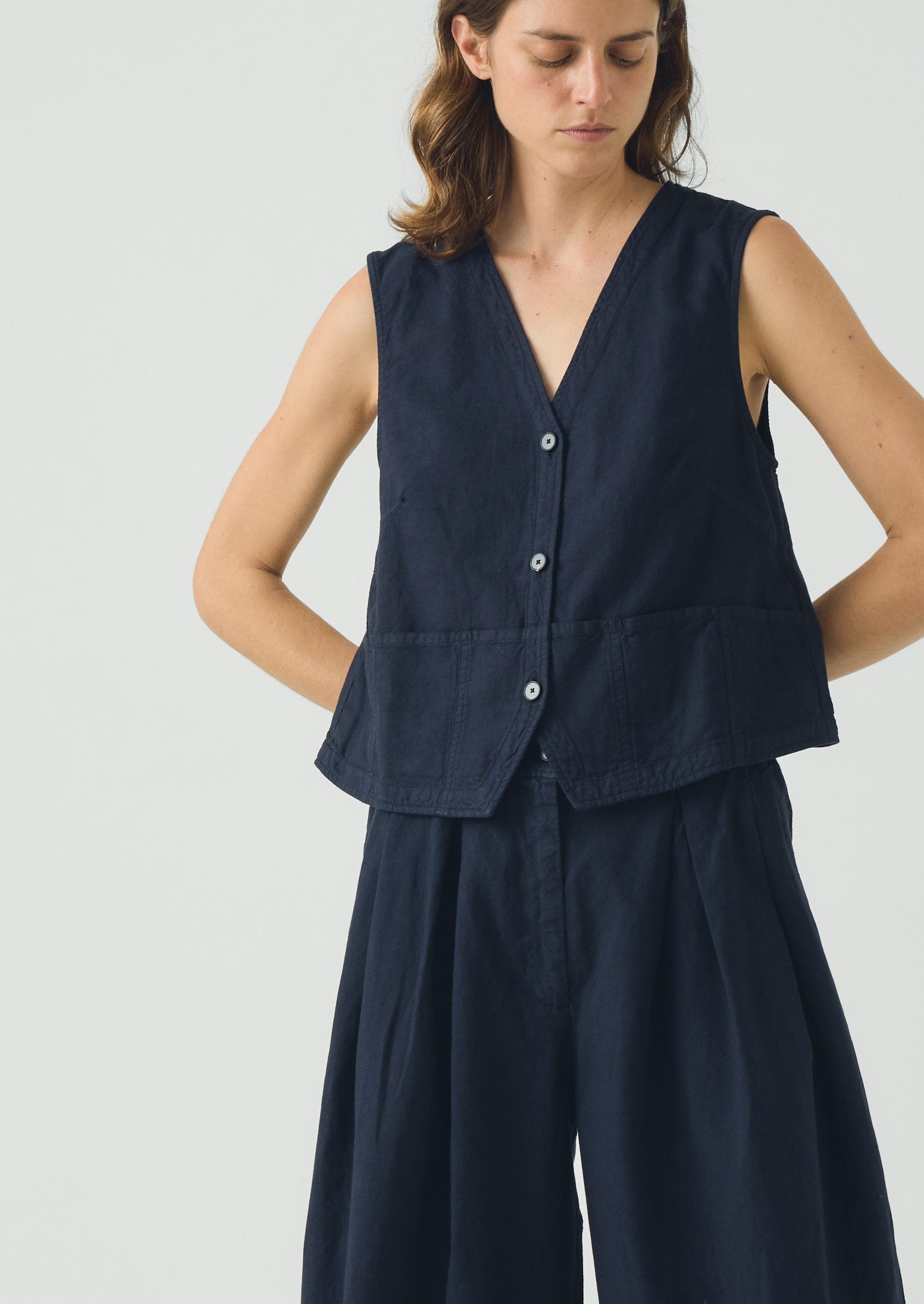 Cotton Linen Canvas Waistcoat Top | Anthracite | TOAST