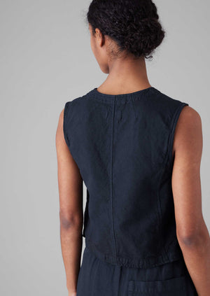 Cotton Linen Canvas Waistcoat Top | Anthracite