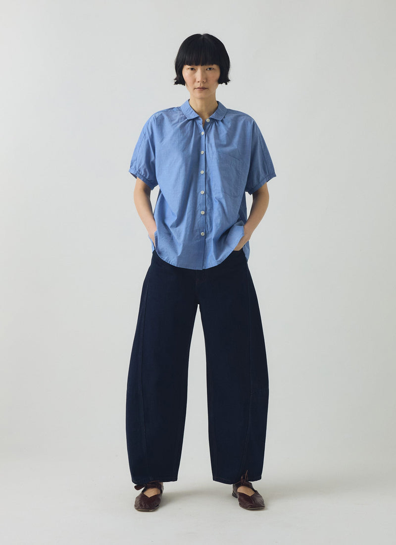 Cecily Gathered Cotton Shirt | Light Blue
