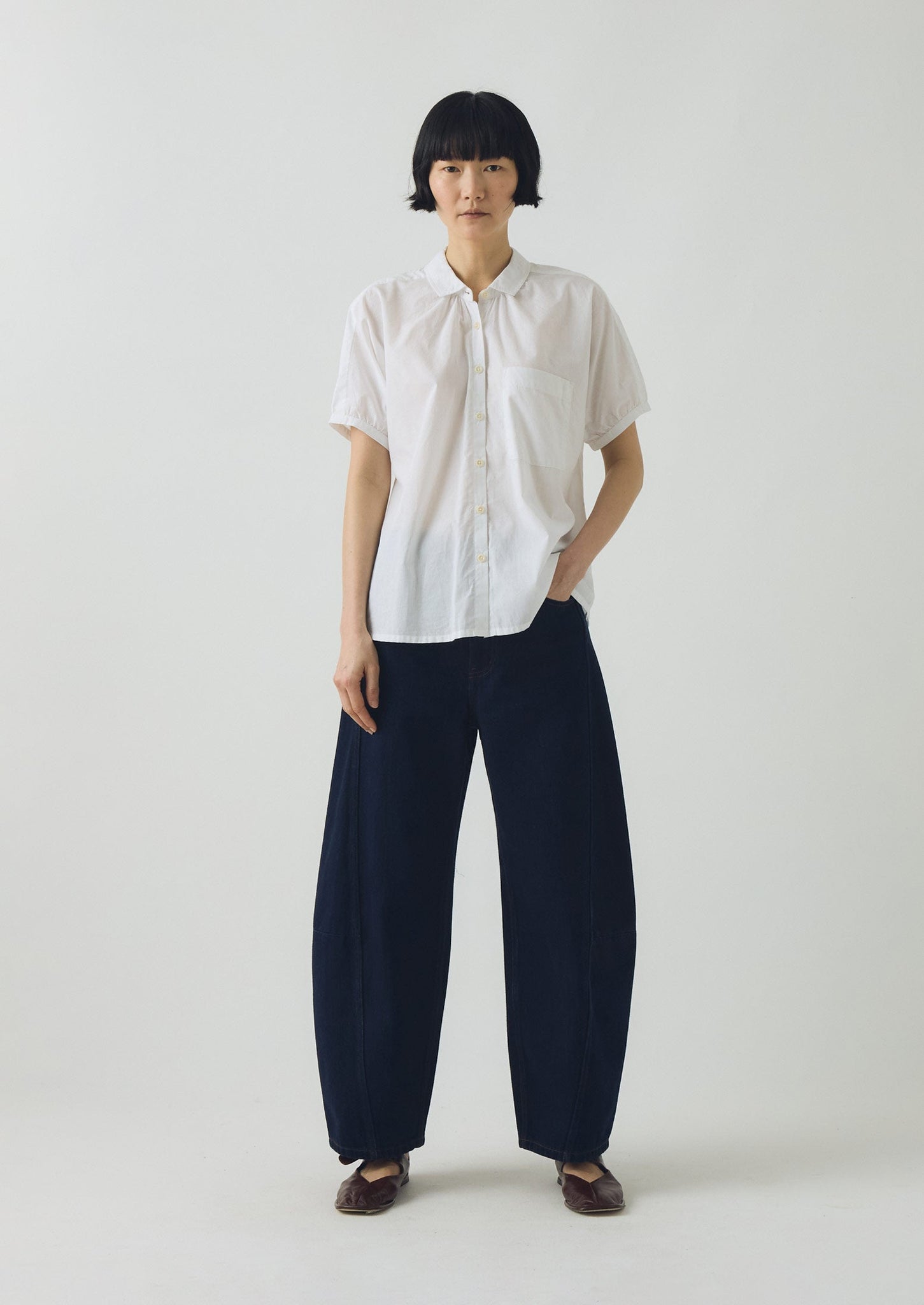 Gathered Cotton Chambray Shirt | White
