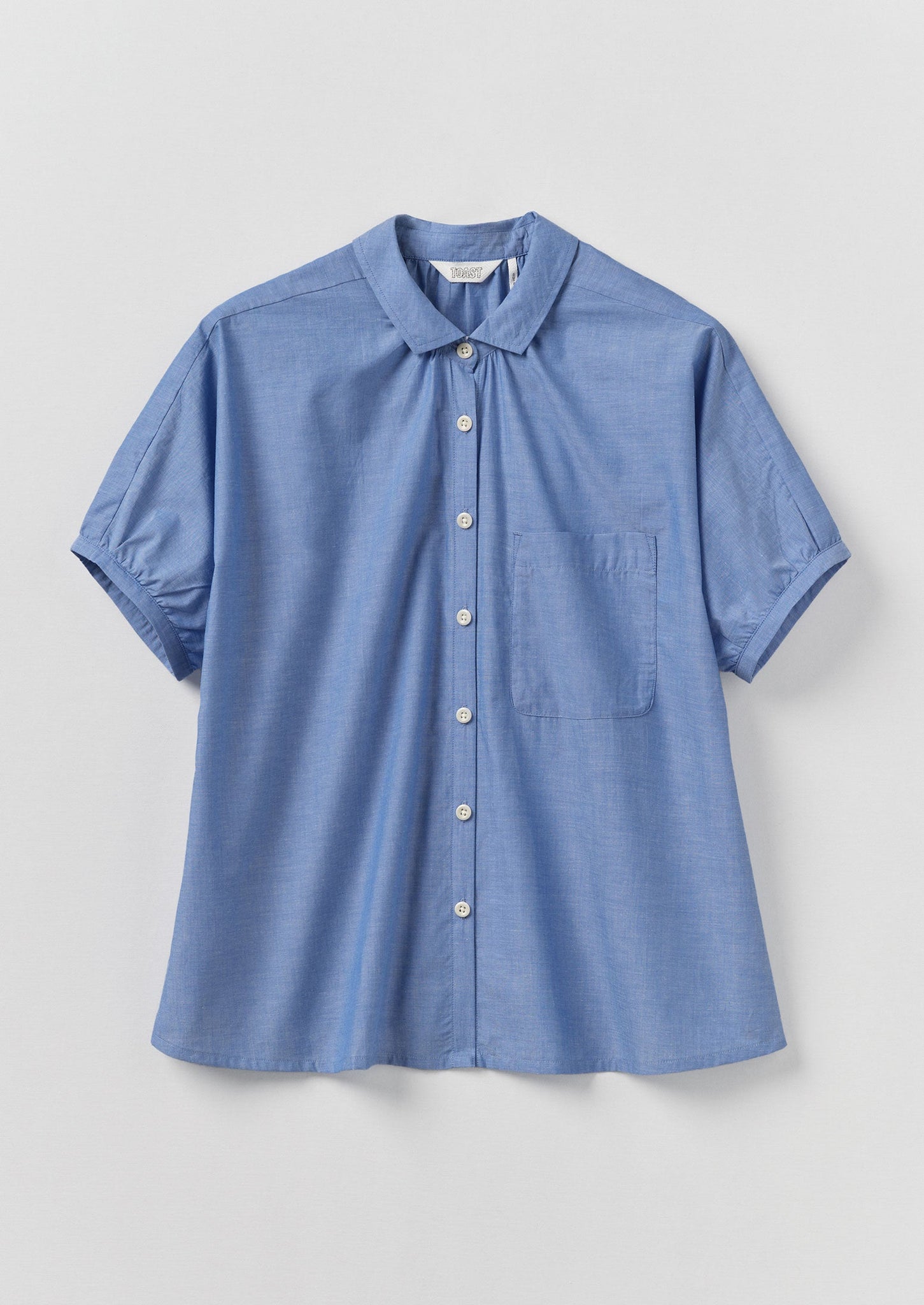 Cecily Gathered Cotton Shirt | Light Blue | TOAST