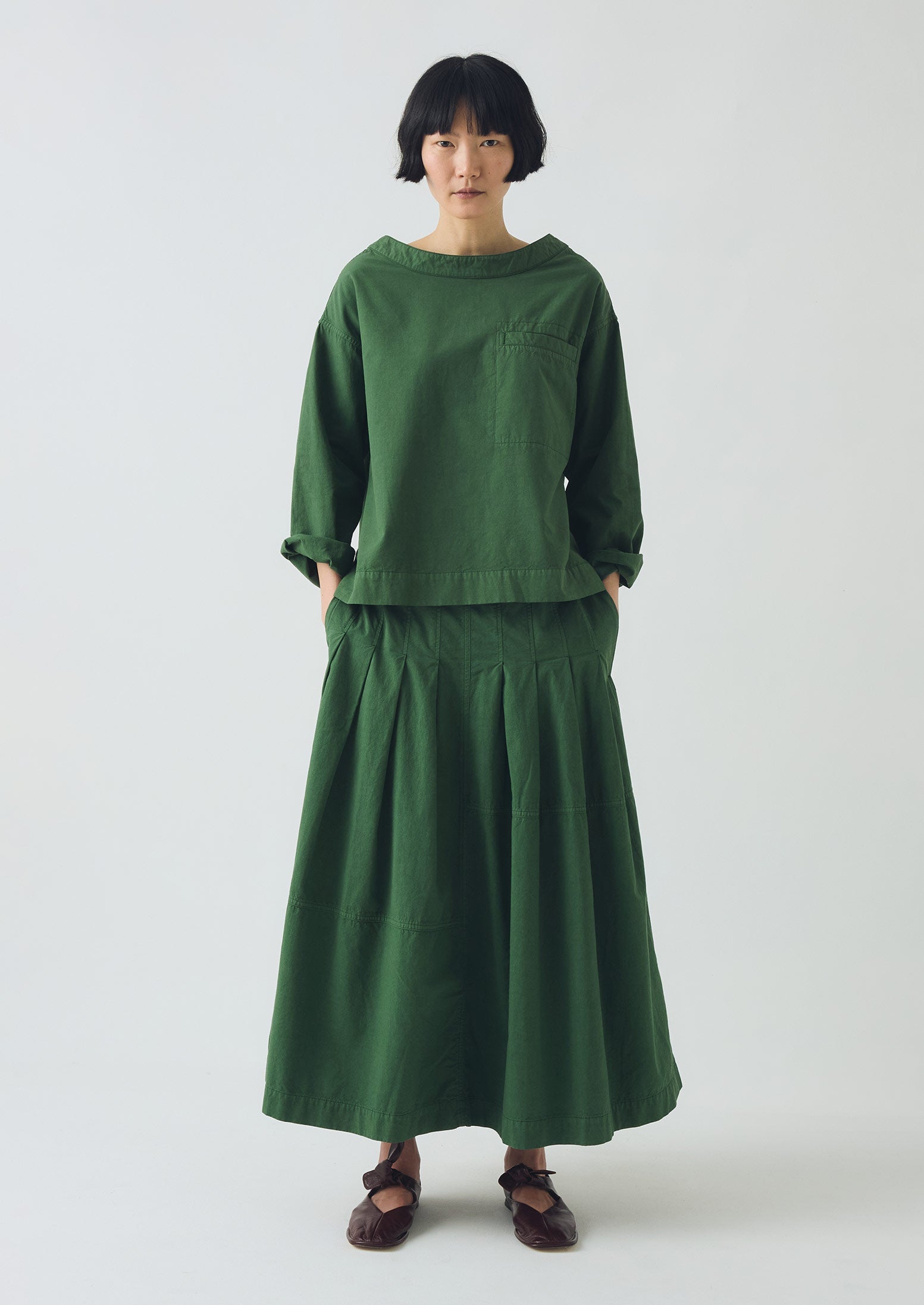 Cotton Linen Poplin Smock Top | Forest Green | TOAST