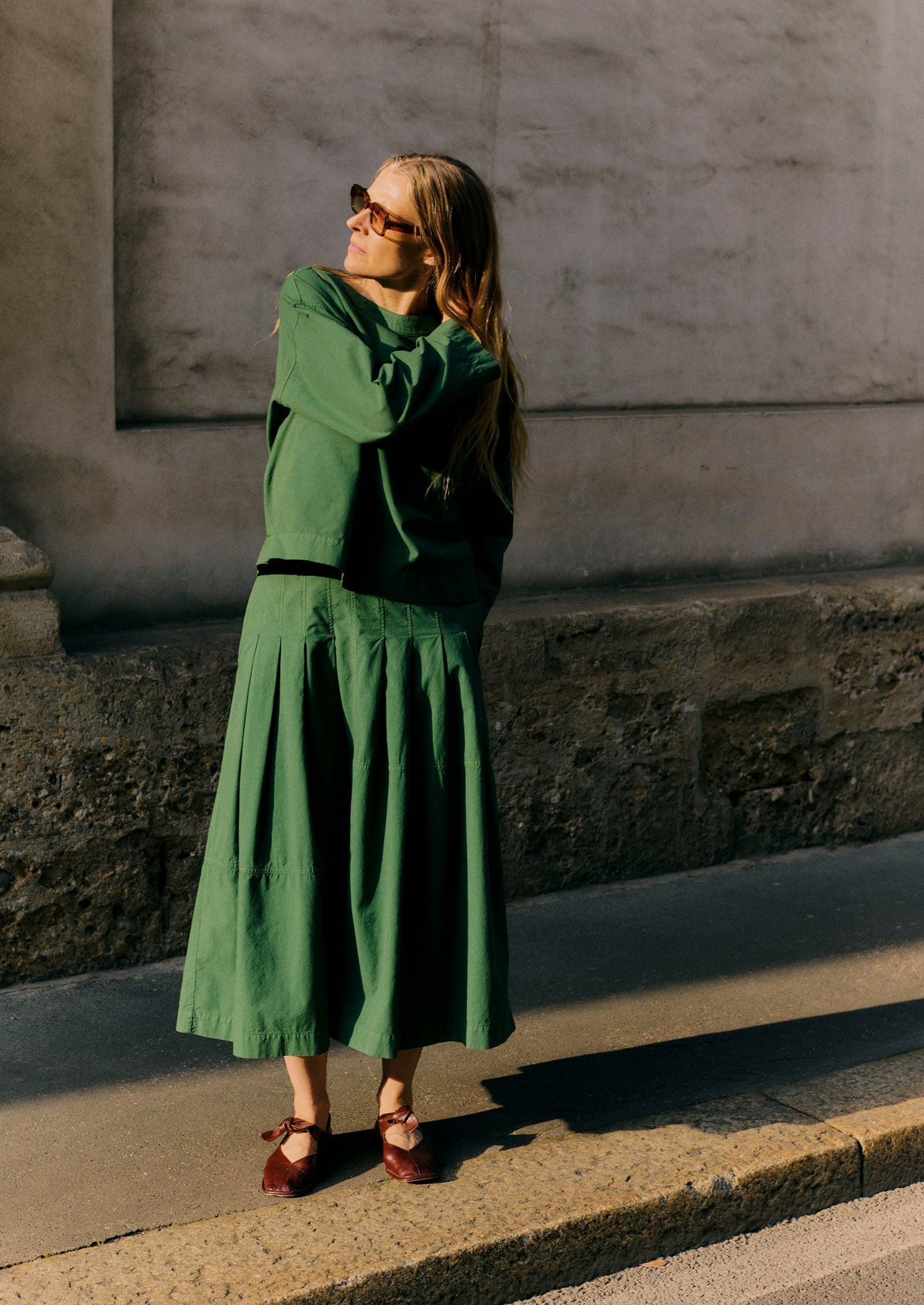 Cotton Linen Poplin Smock Top | Forest Green | TOAST