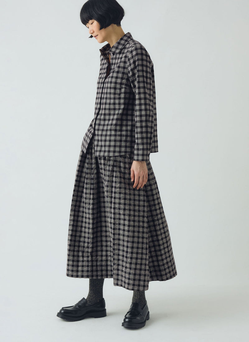 Ollie Binding Check Cotton Wool Seersucker Shirt | Black/Ecru