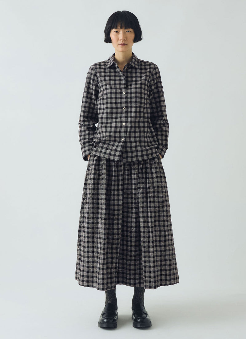 Ollie Binding Check Cotton Wool Seersucker Shirt | Black/Ecru