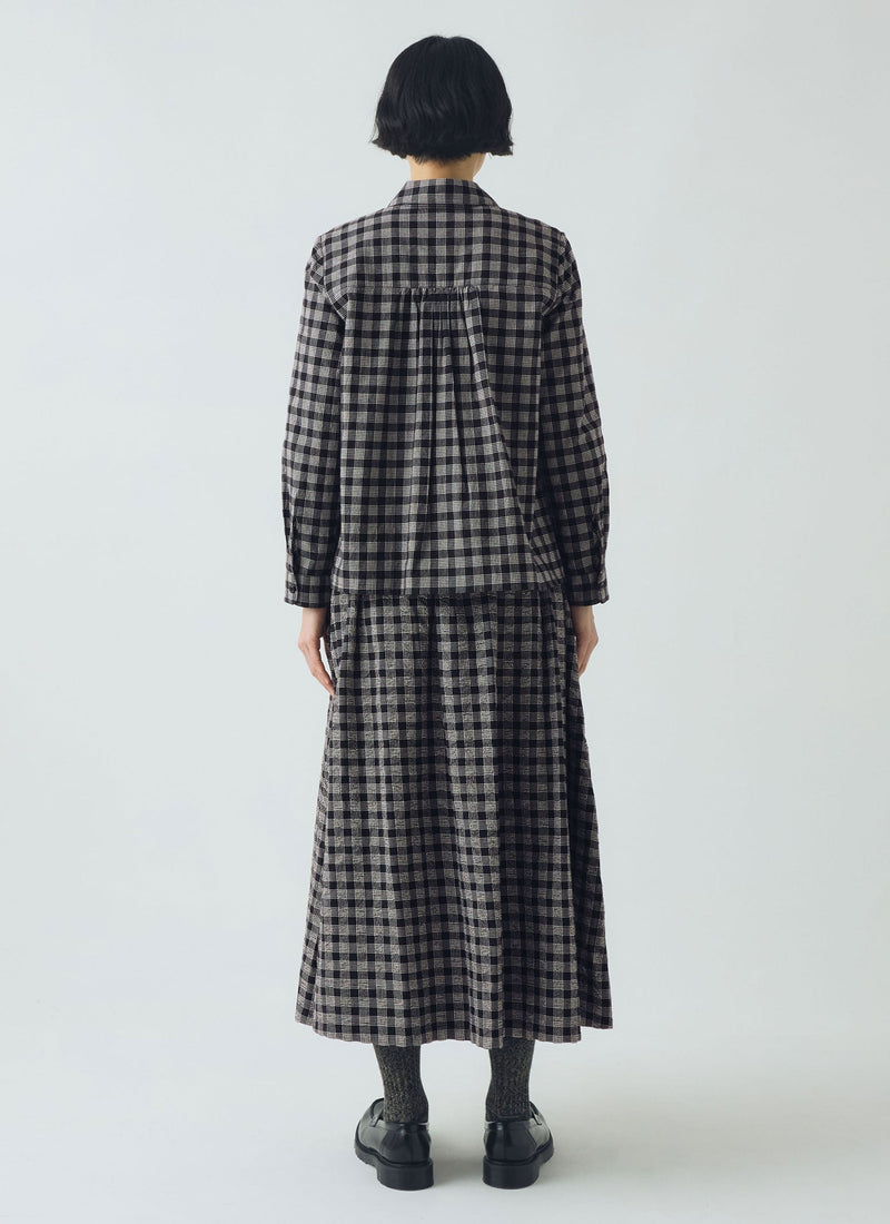 Ollie Binding Check Cotton Wool Seersucker Shirt | Black/Ecru