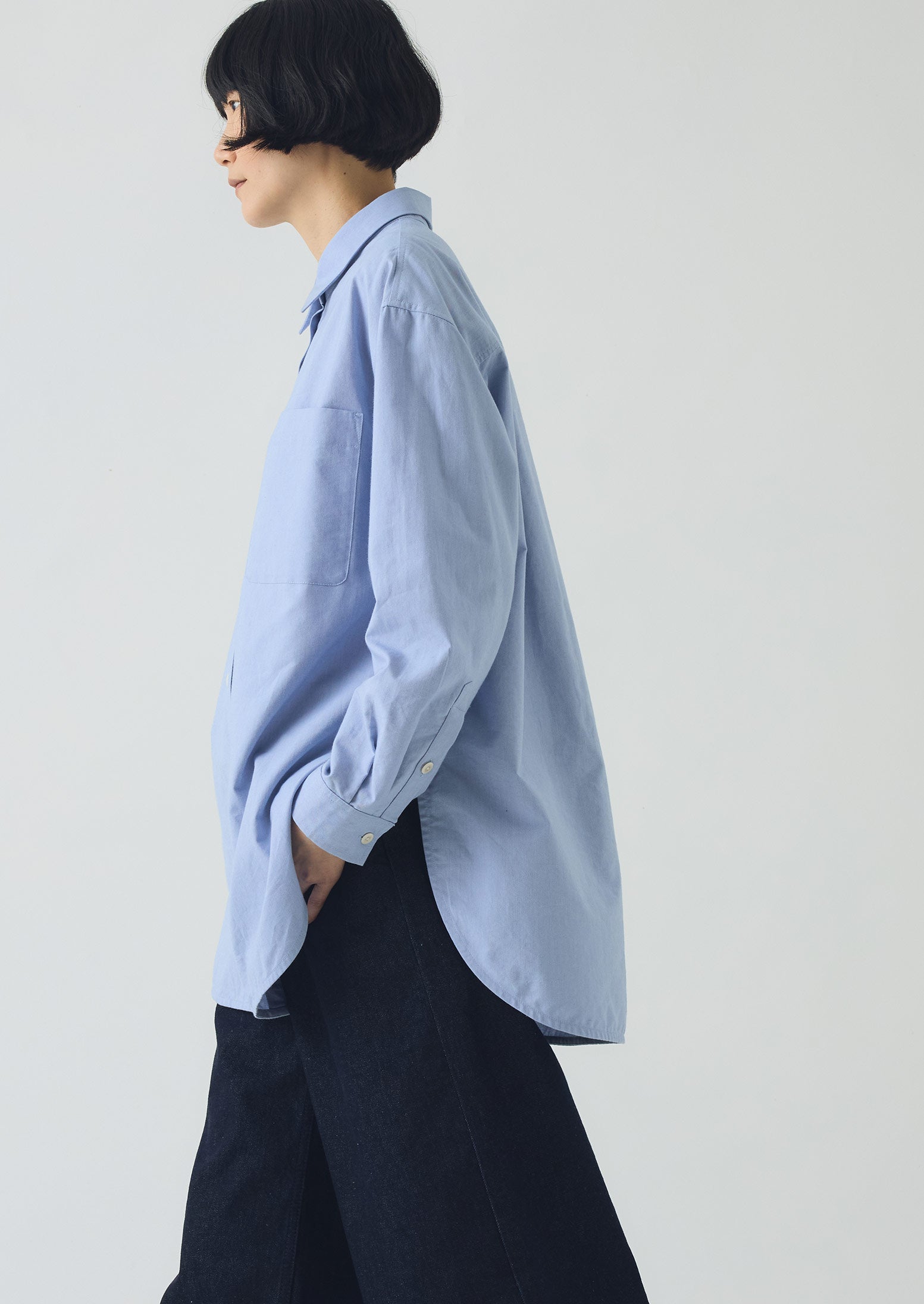 Cotton Oxford Oversized Long Shirt | Chambray Blue | TOAST