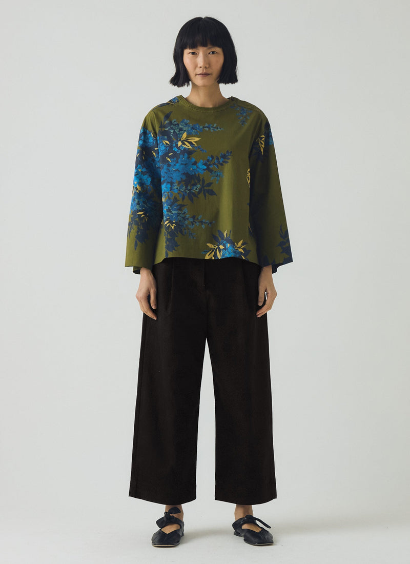 Botanical Shadow Print Cotton Top | Olive
