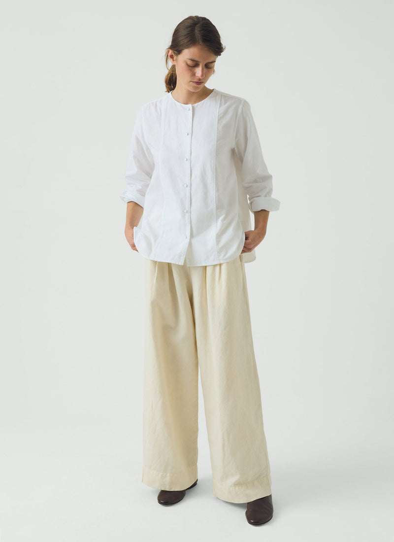 Round Neck Cotton Oxford Shirt | Paper White