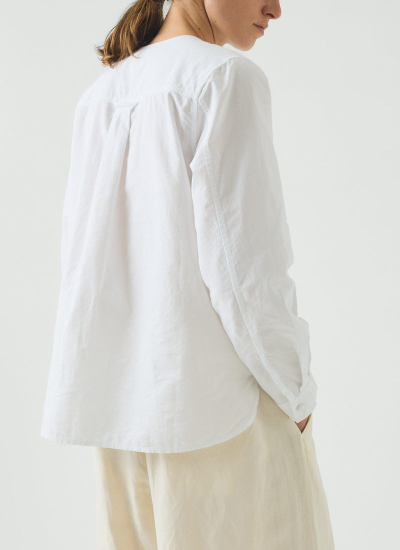 Round Neck Cotton Oxford Shirt | Paper White