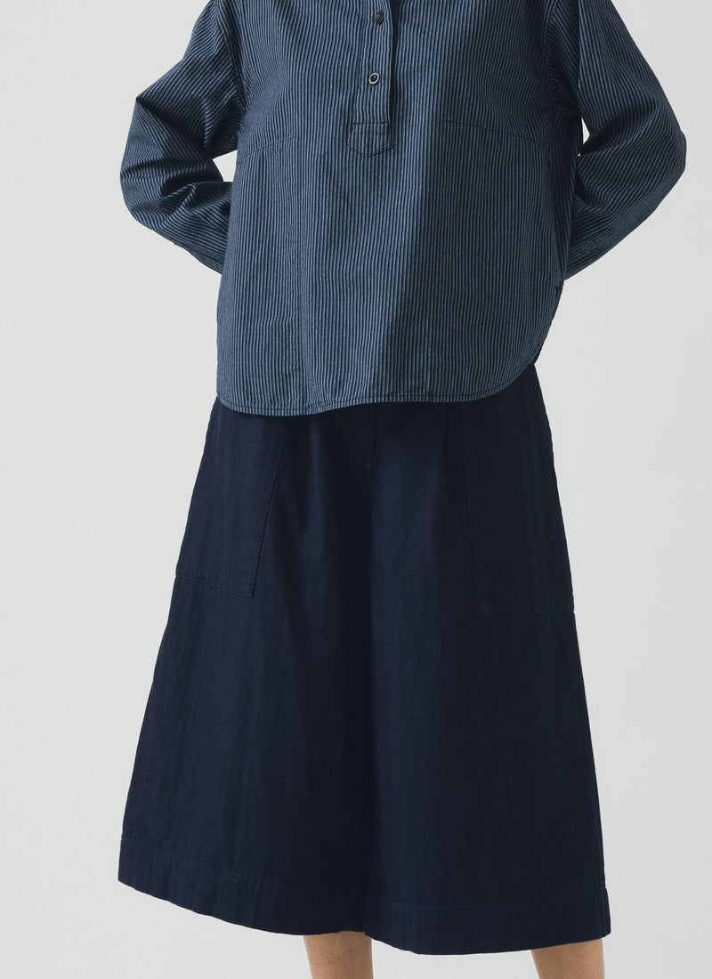 Railroad Stripe Cotton Smock Popover Shirt | Denim Blue