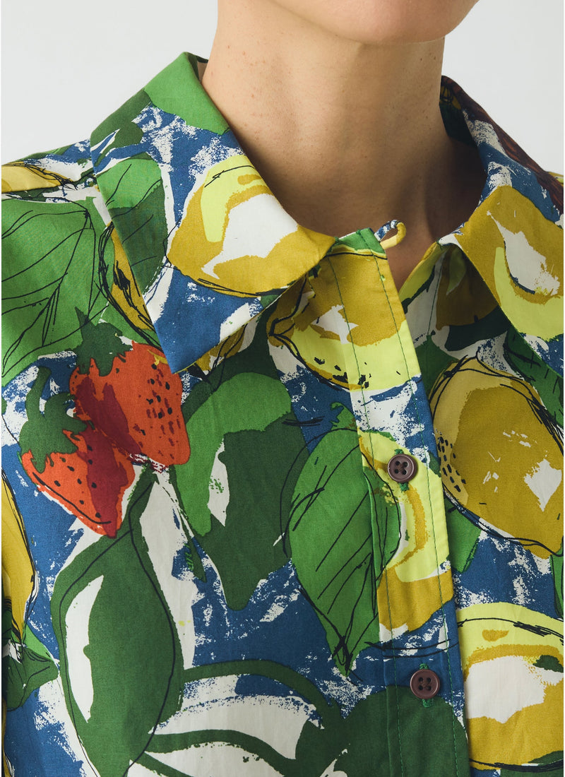 Gia Sketched Fruit Print Shirt | Verdigris/Multi