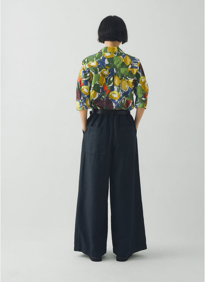 Gia Sketched Fruit Print Shirt | Verdigris/Multi