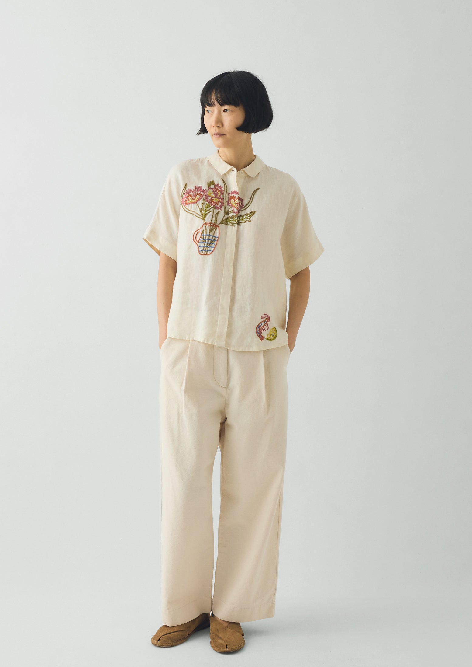 Embroidered Al Fresco Linen Shirt | Lemon Posset | TOAST