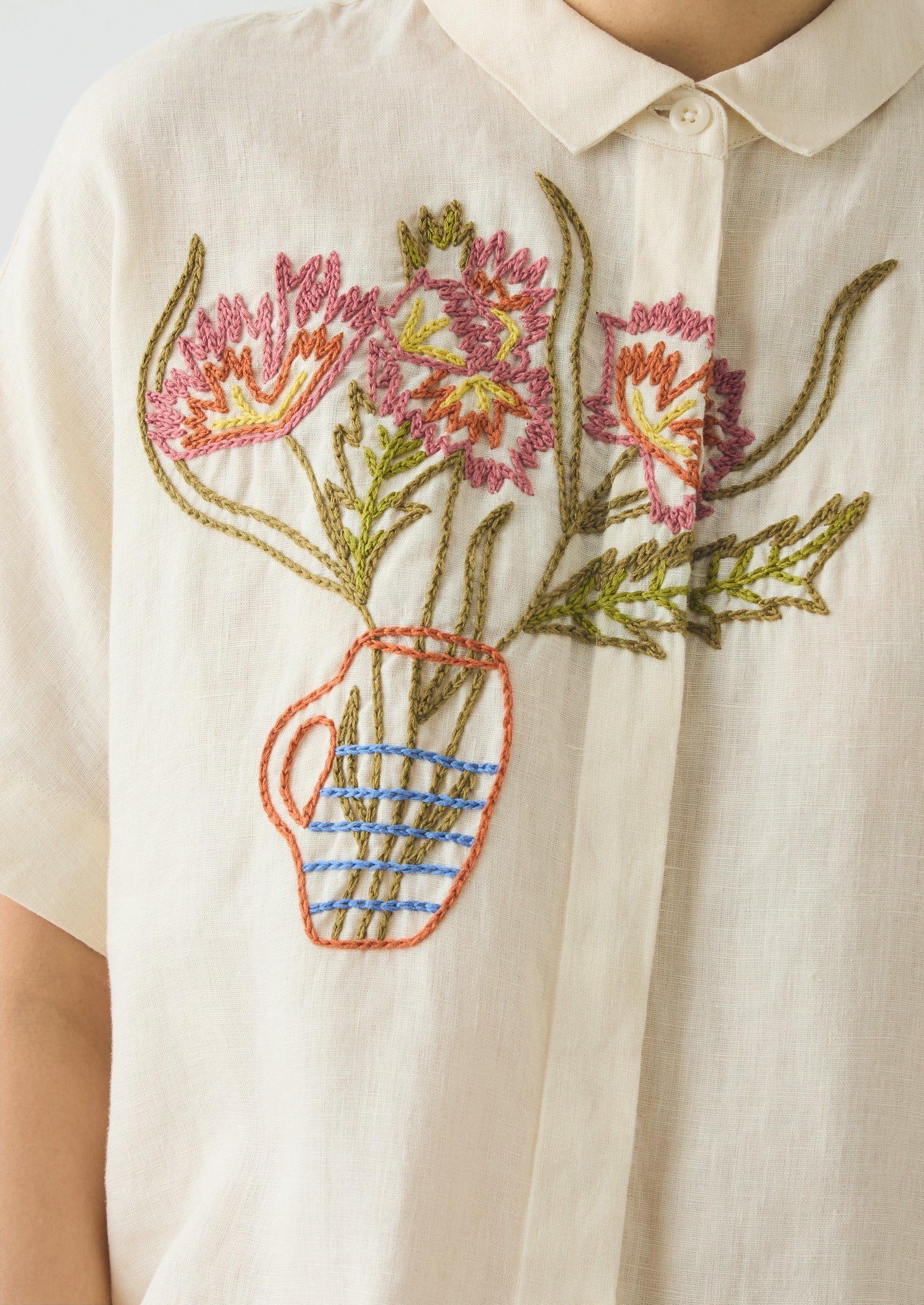 Embroidered Al Fresco Linen Shirt | Lemon Posset | TOAST
