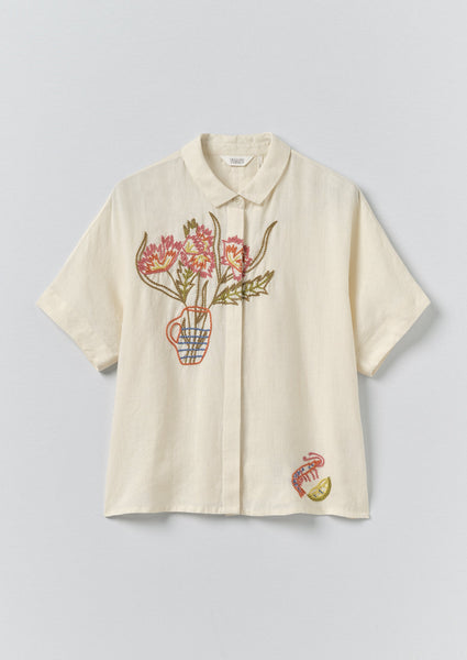 Embroidered Al Fresco Linen Shirt | Lemon Posset | TOAST