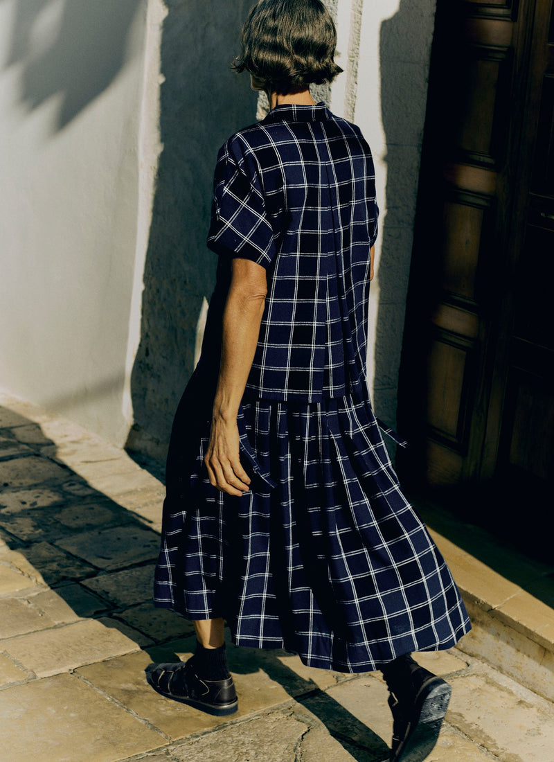 Market Check Cotton Linen Shirt | Denim Blue