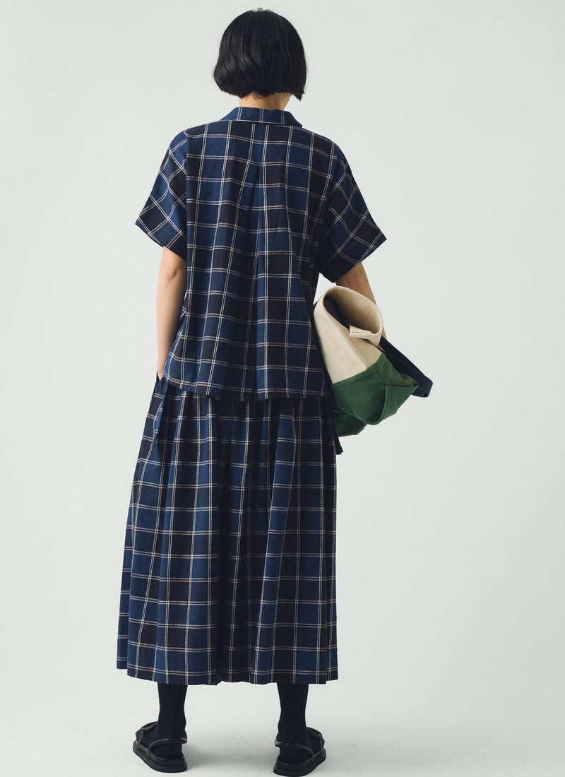 Market Check Cotton Linen Shirt | Denim Blue