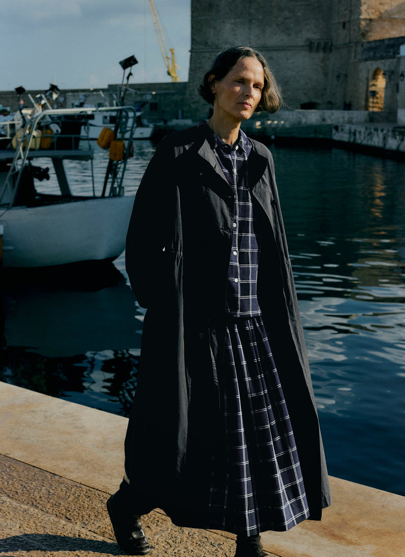 Market Check Cotton Linen Shirt | Denim Blue