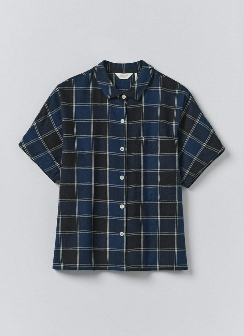 Market Check Cotton Linen Shirt | Denim Blue