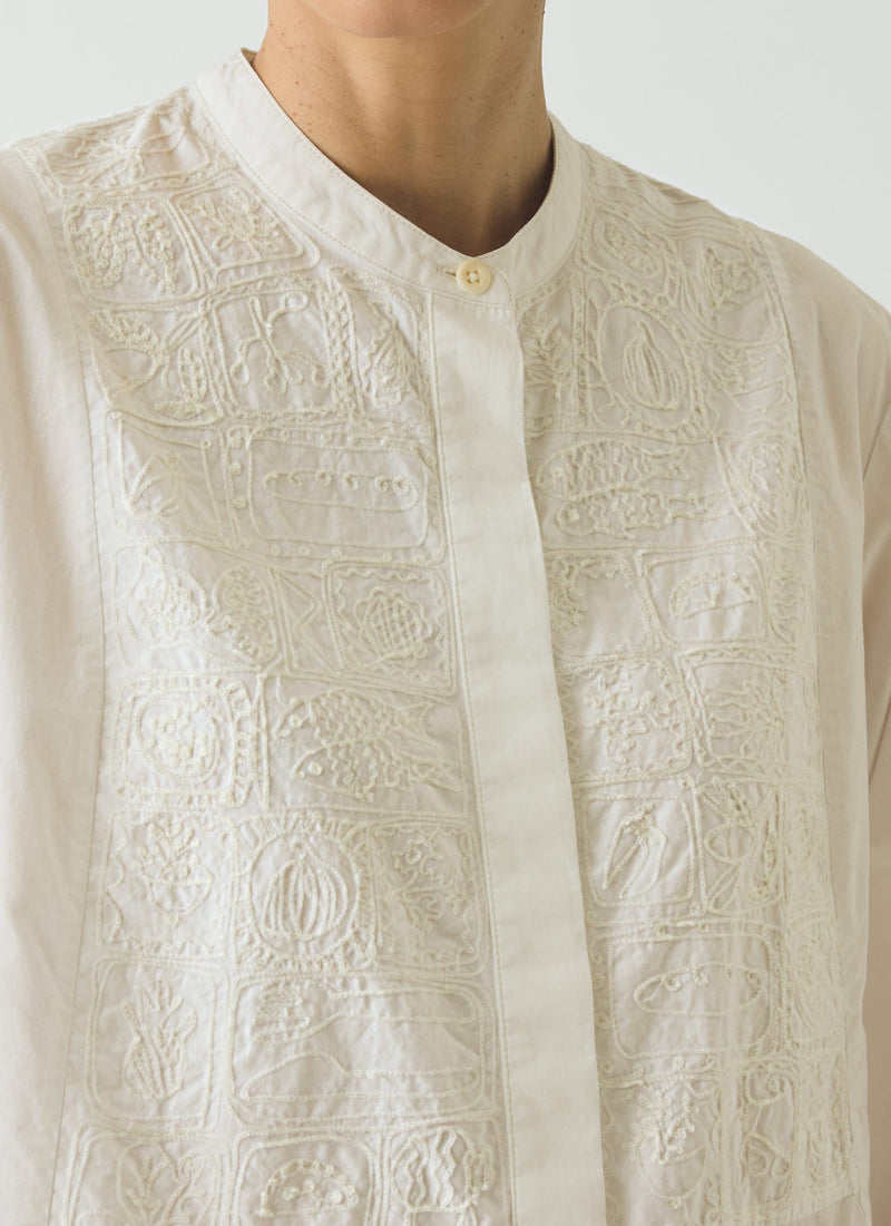 Embroidered Cotton Voile Shirt | Chalk White