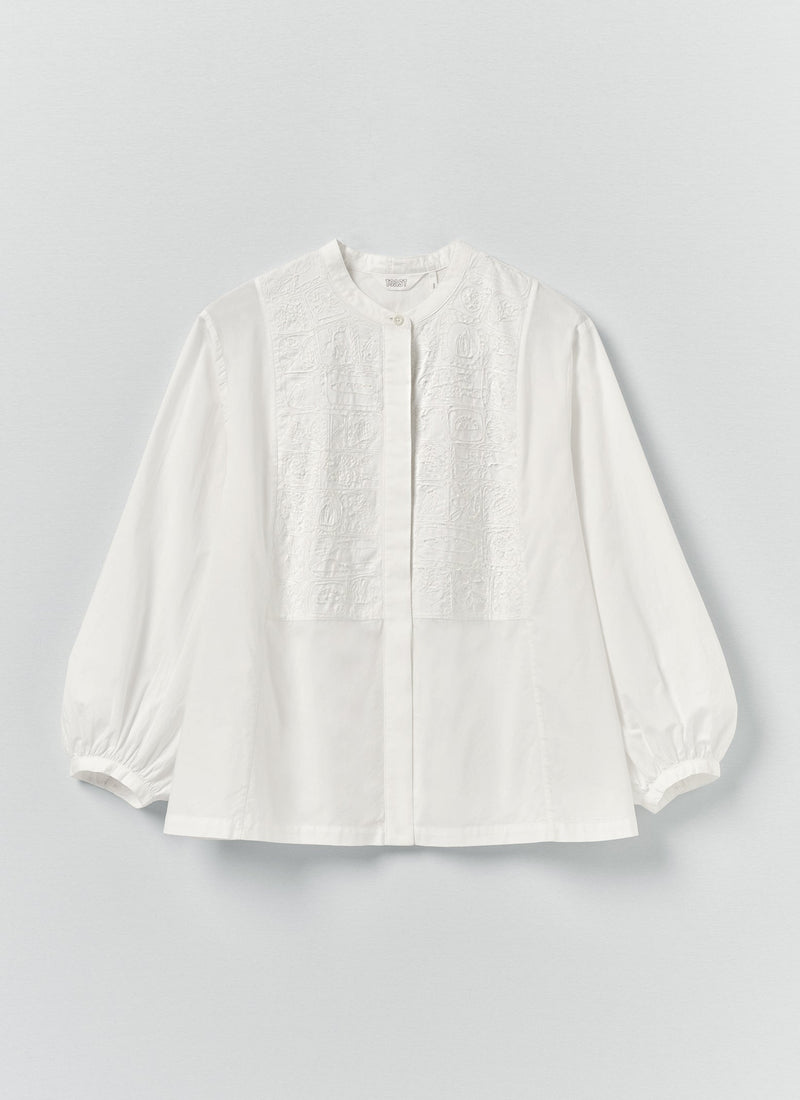 Embroidered Cotton Voile Shirt | Chalk White