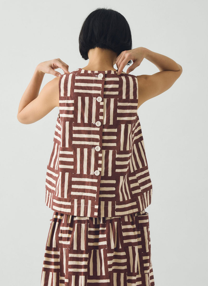 Patchwork Stripe Block Print Top | Sable