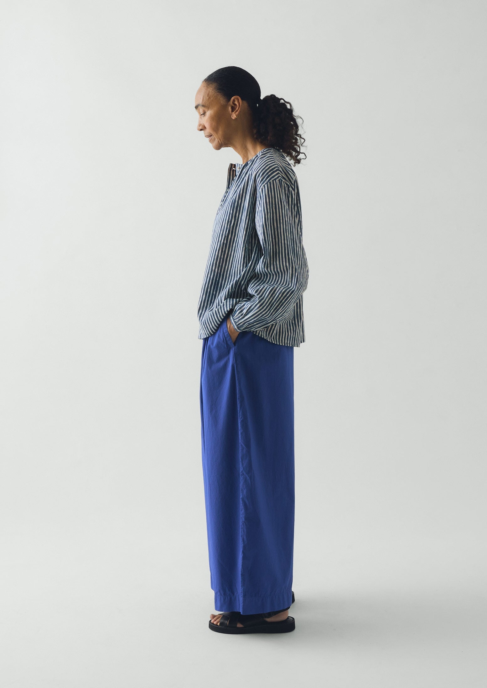 Natural Dye Stripe Cotton Gathered Top | Indigo | TOAST