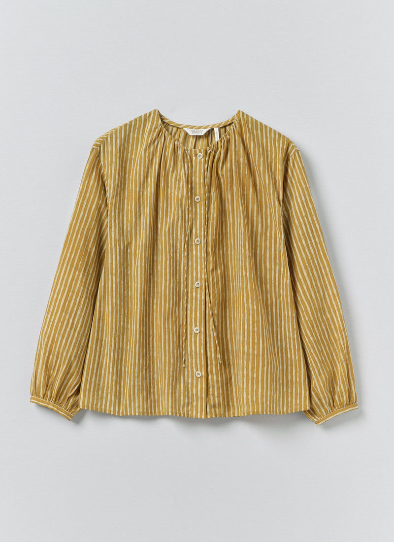 Natural Dye Stripe Cotton Gathered Top | Tumeric