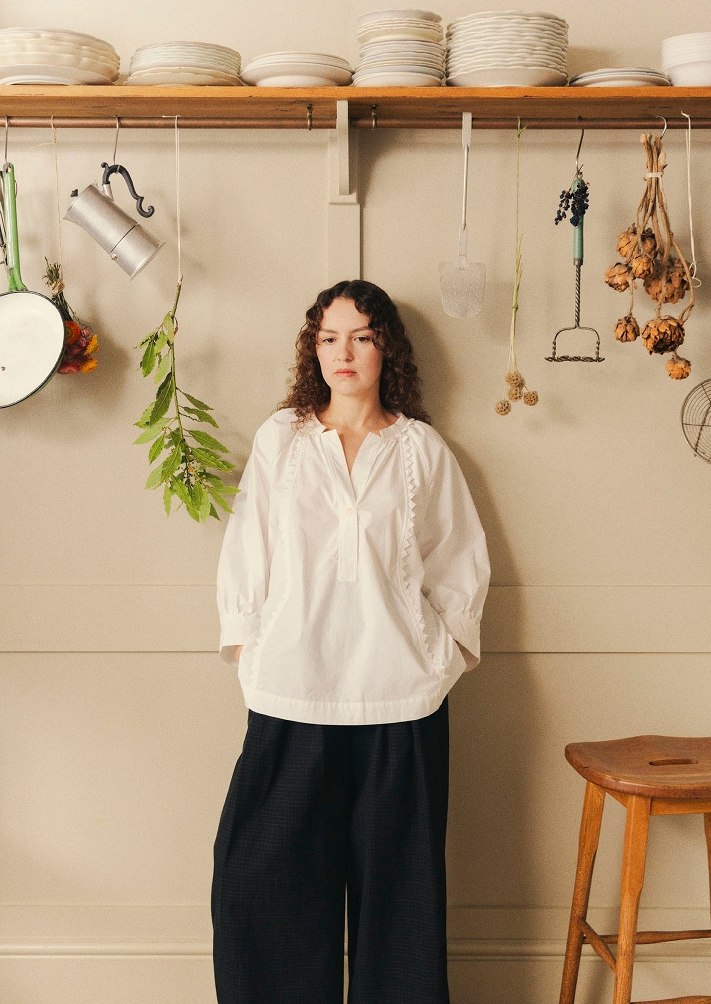 Crockery Edge Cotton Poplin Top | Paper White