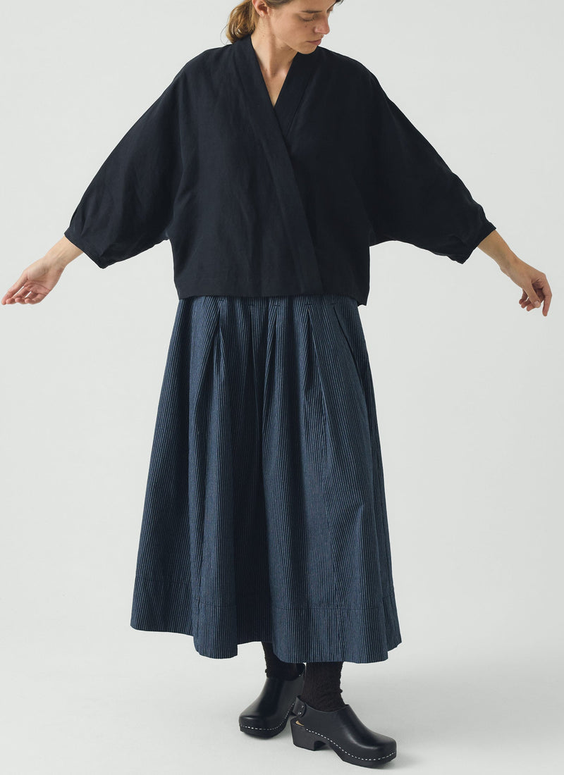 Linen Silk Wrap Shirt | Deep Indigo