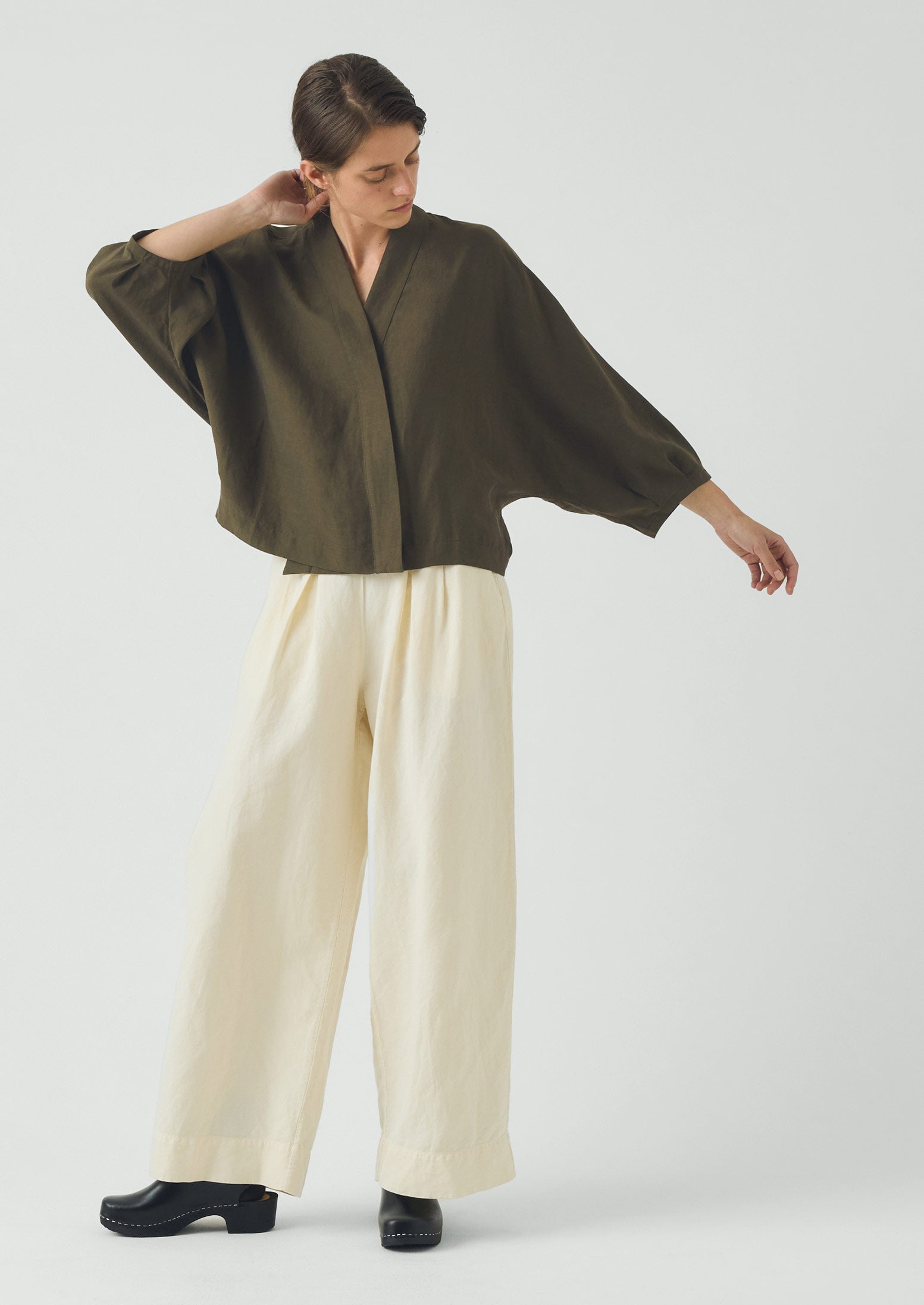 Linen Silk Wrap Shirt | Tent Green | TOAST