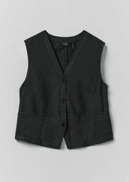 Cotton Linen Canvas Waistcoat Top | Soft Black | TOAST