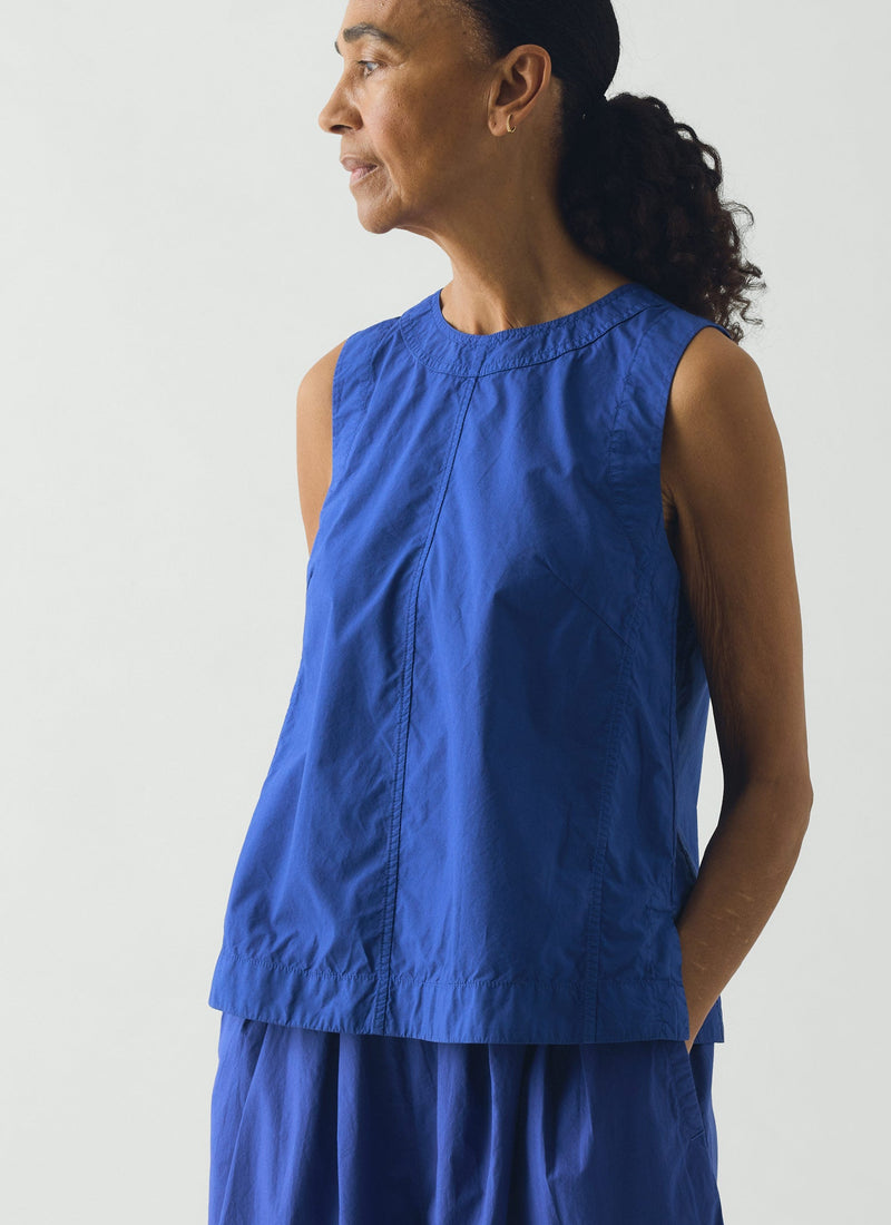 Panelled Garment Dyed Sleeveless Top | Carmine Blue
