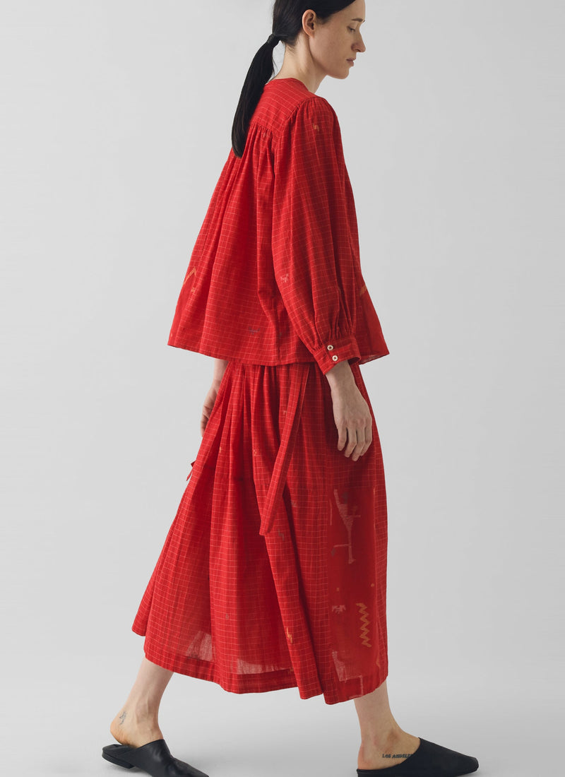 Jamdani Hand Woven Cotton Top | Maypole Red