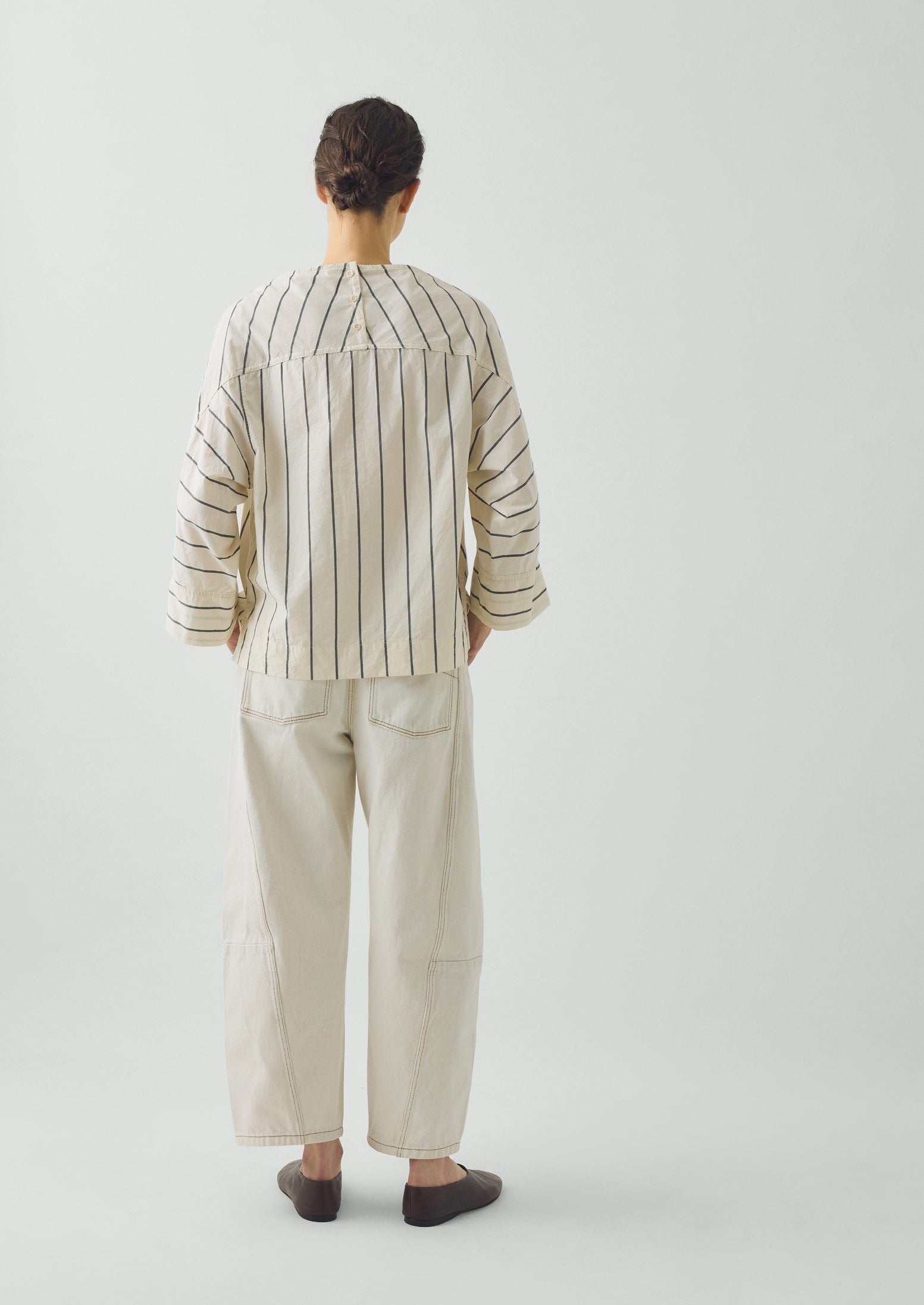 Garland Stripe Cotton Smock Top | Ecru/Charcoal | TOAST