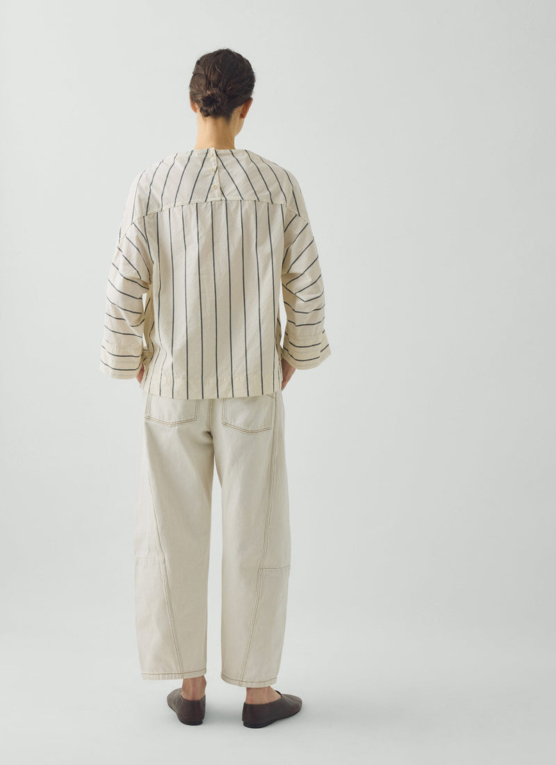Garland Stripe Cotton Smock Top | Ecru/Charcoal