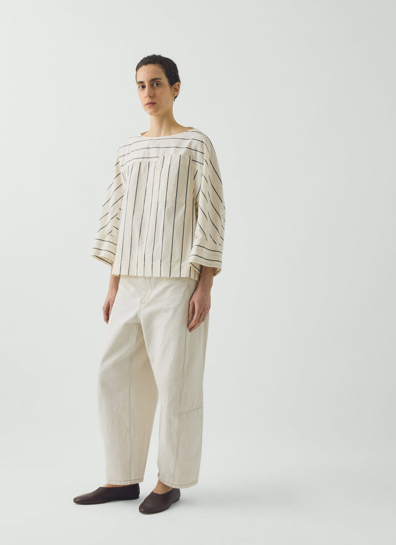 Garland Stripe Cotton Smock Top | Ecru/Charcoal