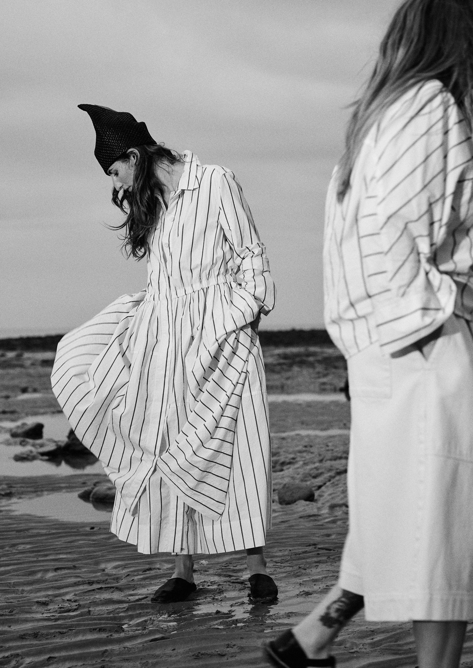Garland Stripe Cotton Smock Top | Ecru/Charcoal | TOAST