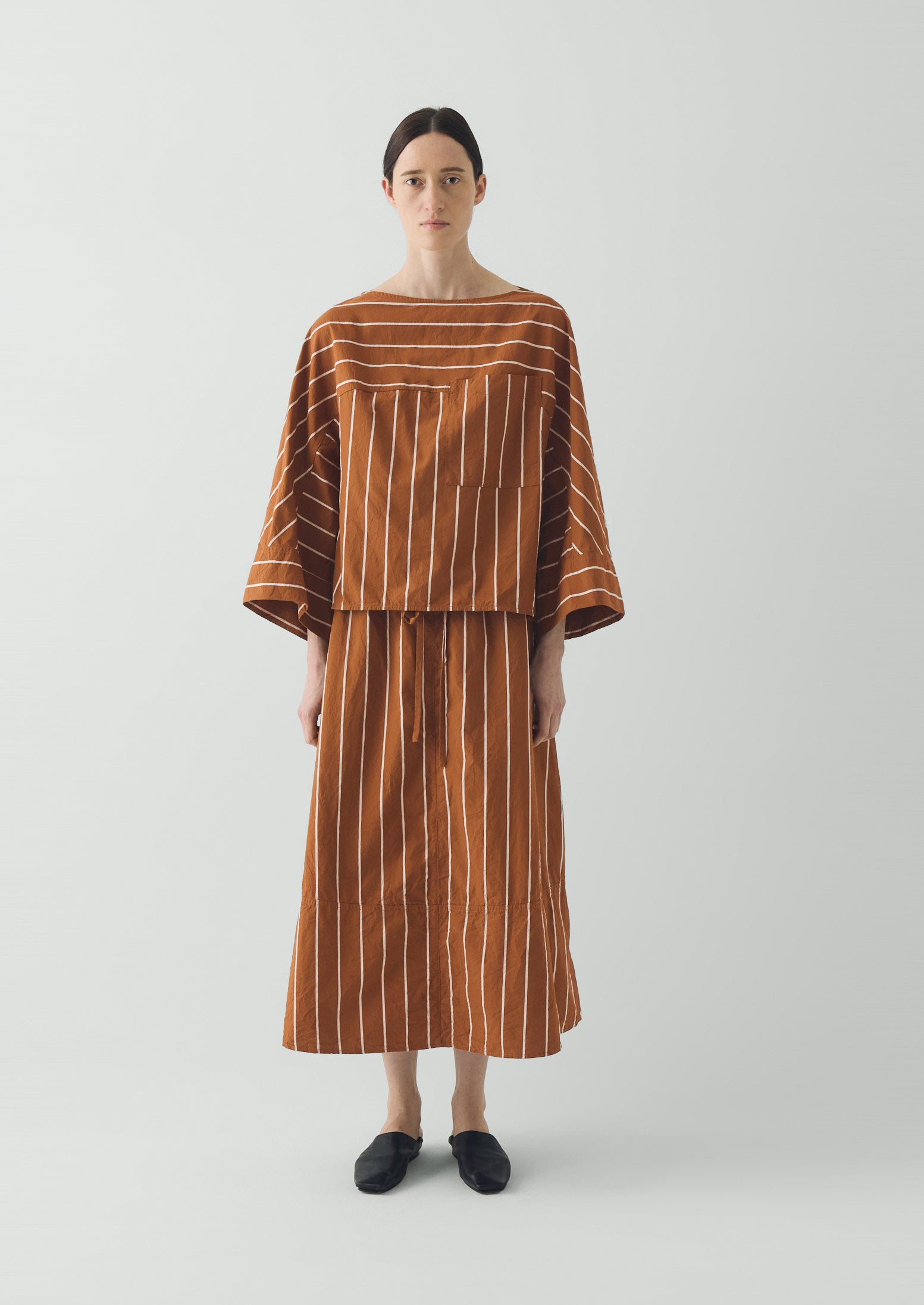 Garland Stripe Cotton Smock Top | Copper/Ecru | TOAST
