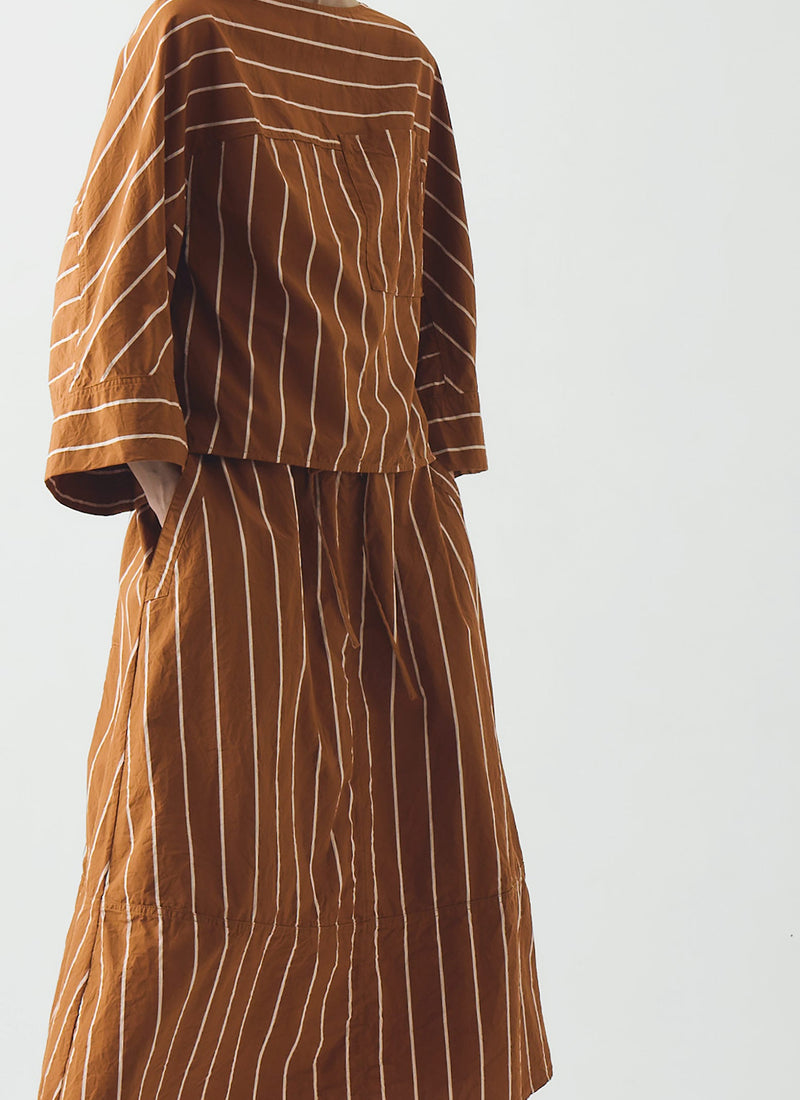 Garland Stripe Cotton Smock Top | Copper/Ecru