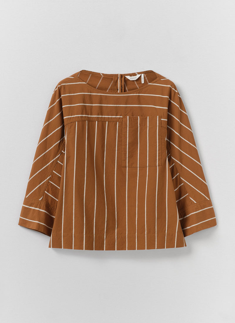Garland Stripe Cotton Smock Top | Copper/Ecru